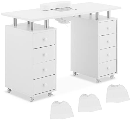 Physa PHY-MT-11 Table De Manucure - 8 Tiroirs, 8 Roues, Aspirateur, Table Onglerie Pliante