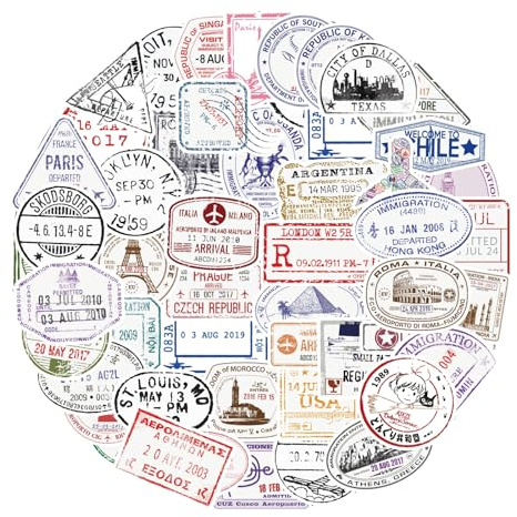 50 Pcs Retro Stamp Postmark Theme Stickers, Vintage Travel Cool Stickers PVC Waterproof Transparent Vinyl Stickers for Luggage, Travel case, Suitcase, Water Bottle, Laptop, Helmet, Motorbikes