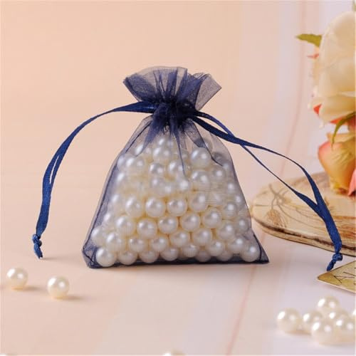 40 Stück 9x12cm Organzasäckchen Organzabeutel Schmuckbeutel mit Kordelzug Stoffbeutel klein Verpackungstüten Geschenkbeutel Geschenktüten für Hochzeiten Weihnachten Festival Party (Navy blau)
