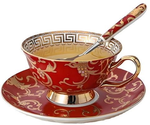 HUAMu Juego de tazas de té y café de porcelana para té de la tarde, taza de té, café de porcelana inglesa para el desayuno, la cocina.