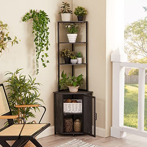 VECELO Corner Cabinet, Tall Storage Shelf, Bookshelf Display Shelves Rack for Living Room, Kitchen, Balcony, Small Space