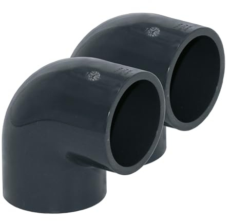 HAF 2X PVC Fittings Winkel 90° mit 50mm x 50mm | Klebemuffe x Klebemuffe | Winkelverbinder aus grauem PVC-U | PN16 für PVC Rohr, Poolfitting, Pool, Schwimmbad, Poolverrohrung, Druckleitung