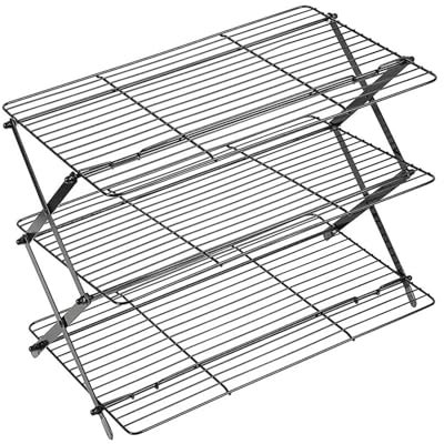KanaAt Folding 3 Tier Metal Wire Cooling Rack For Baking And Cooking Stacking Cooling Rack For Cookie Bread Cake Baking Supplies