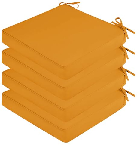 SK Studio 4er Set Stuhlkissen Outdoor wasserdicht Polsterauflage Stuhlauflage Kissen Sitzkissen Bezug abnehmbar mit Eckbändern Gelb, 40x40x5cm