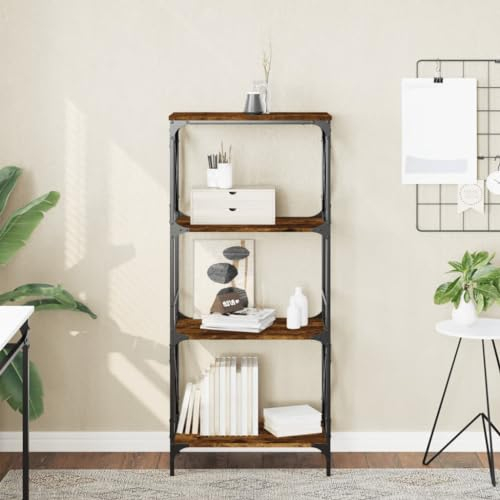 Bulliing Bücherregal 4 Böden Balkon Regal Abstellraum Regal Wohnzimmer Regal Ordnerregal Storage Shelves BüRoregal Räuchereiche 59x35x132 cm Holzwerkstoff