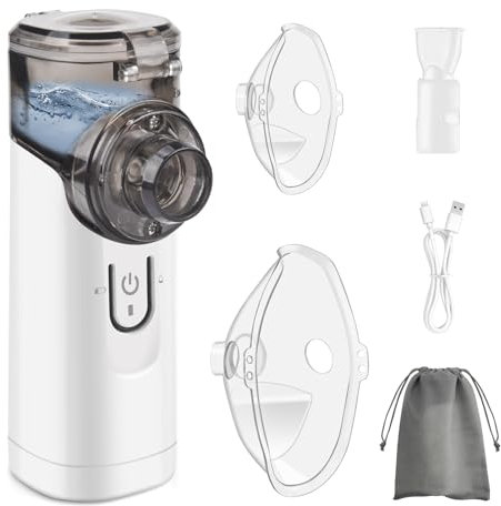 Pmgud Tragbarer Inhalator für Kinder und Erwachsene Elektrisches Inhalationsgerät mit Niedrigem Geräuschpegel, Inklusive Mundstück, Erwachsenen- und Kindermaske, Ideal für Zuhause und Reisen - Schwarz