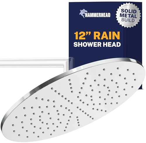 HammerHead Showers® Solid Metal 12 Inch Rainfall Shower Head, Large Rain Shower Head, 2.5 GPM High Flow Shower Head Optimized for Pressure, Wall-Mounted or Ceiling Rain Shower Head, Chrome