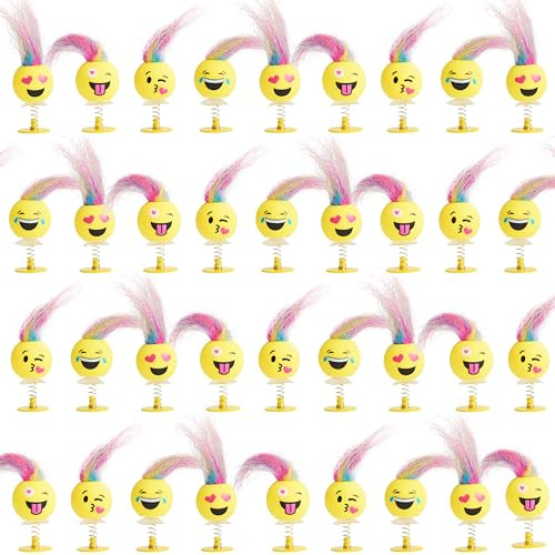 THE TWIDDLERS 36 Emoji Springende Spielzeuge für Kinder, 6cm - Gesicht Geburtstagsparty Geschenke mit mehrfarbigen Haaren, Multipack Jumping Toy Geschenk Set, Klassenzimmer-Preise
