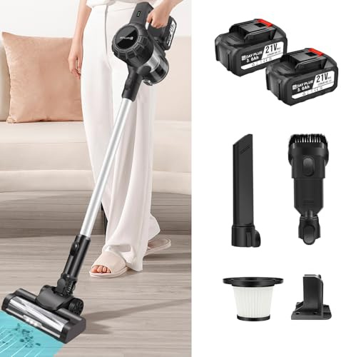 AUTOFU Aspirateur sans Fil 30000pa avec 2X 3.0ah Batterie - 90 Minutes d'Autonomie, 2 Vitesses, Lumière LED pour Tapis de Bois Franc