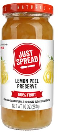 Just Spread 100% Fruit Preserve | Made with Real Fruit Pieces & Only 4 Ingredients | Gluten Free, Vegan, Non GMO, No Added Sugar | 10oz Jar (Lemon Peel)