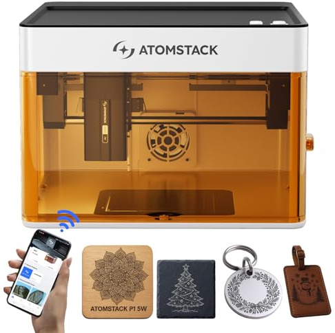 Atomstack P-1 Portable Desktop Mini Engraving Machine – Engraver Cutter CoreXY Dual Motor 5W Blue Diode, 110x110mm Engraving Area, Free Atomstack App with Built-in Design Library, High-Speed