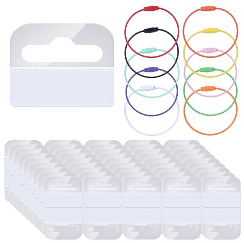 BOXOB Halter für Ringe und Laschen für Yoto-Karten, 100stk 40x45mm Transparente Selbstklebende Etiketten und 10stk Mehrfarbige Schlüsselringschlaufen Klassifizieren und Organisieren für Yoto-Karten