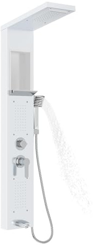 VA-Cerulean Edelstahl Duschsystem Duscharmatur Duschset Duschpaneel Duschsäule mit Regendusche, Wasserfalldusche, Handbrause (Weiß)