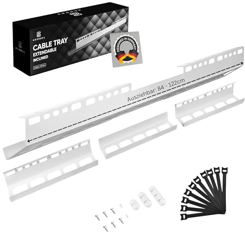 2GOODz Kabelkanal Schreibtisch, geneigt/ausziehbar 84–122 cm | leichter Zugang - einfache Montage, stabiler Stahl, incl. Zubehör