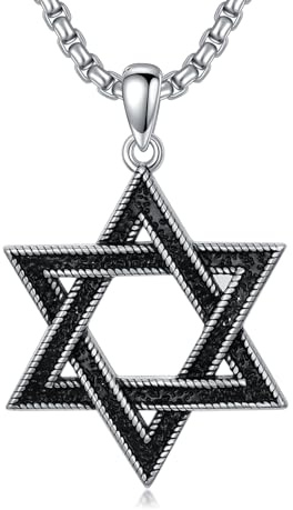 Seiyang Collar de estrella de David para hombre, colgante de estrella de David hebrea de plata de ley 925, collar de la Estrella de David, colgante de estrella judía, joyería judía, regalos hebreos