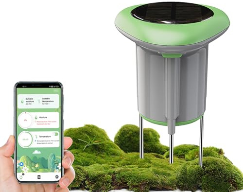 RISOON Sensor Solar WiFi de Humedad del Suelo, Sensor de Suelo Bluetooth, termómetro de habitación, probador de Suelo Interior, Sensor Inteligente de Plantas, Compatible con Alexa Tuya/aplicación