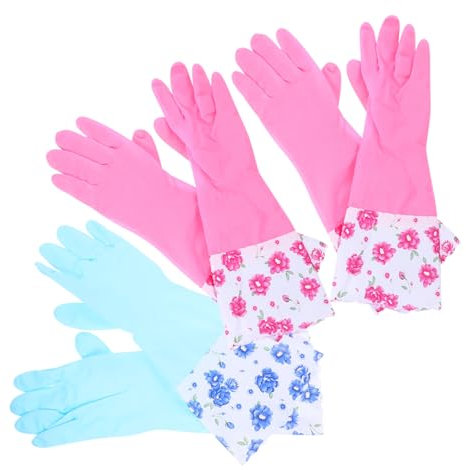 CALLARON 3 Pairs Reusable Cleaning Gloves, Flexible Glue Dishwashing Gloves with Comfortable Design, Protective Barrier for Kitchen Cleaning, Food Preparation and Gardening Random Style