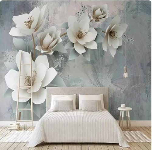 XLMING Abstrakt Retro Stereo Weiß Blume 3D Tapeten Tapete Home Esszimmer Möbel Sofa Schlafzimmer Wohnzimmer TV Hintergrund-150cm×105cm