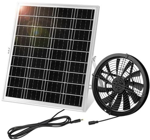【20W 9.84FT Solarpanel Ventilator Kit】KWODE 20Watt Solar Panel Ventilator Gewächshaus: Solarpanel 20W mit DC Solar Lüfter+360° Verstellbare Halterung, für kleine Hühnerställe, Schuppen, Haustierhäuser