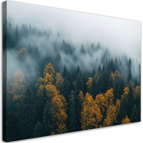 Feeby - Impression sur Toile - Tableau Decoration Murale - Forêt dans un paysage brumeux - 120x80 1partie - Salon Peinture Tableaux - Moderne Reproductions Tableaux - Décoration Chambre