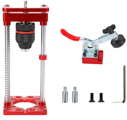 Tragbare Bohrvorrichtung für Holz | Bohrhilfe mit höhenverstellbarem Bohrständer & 35 mm Scharnier-Bohrlehre | Handbohrmaschinenhalter mit U-Nut & Spannzwinge
