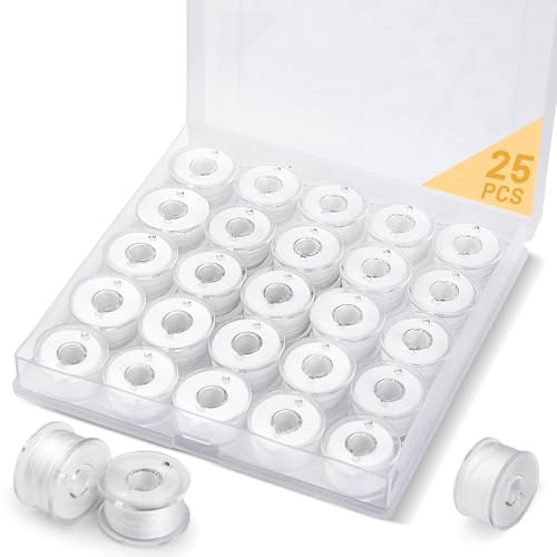 dipeer 25 Pcs Bobbins for Sewing Machine, White Sewing Machine Thread with Bobbin Case, Pre-Wound Bobbins Sewing Machine Accessories for Handheld Sewing Machine, Embroidery Machine