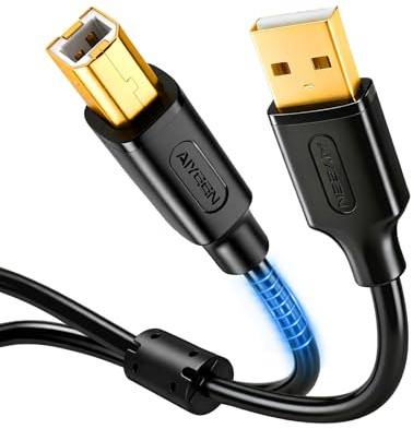 AIYEEN USB 2.0-Druckerkabel 2 m (6,6 Fuß), vergoldetes A-auf-B-Kabel mit Ferritkern, AWG 24/28 Kupferdrähte, 480 Mbit/s Hochgeschwindigkeit für Drucker, Scanner, Fax, HDD