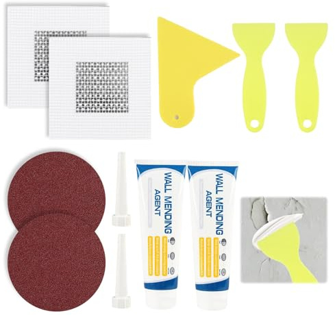Wall Repair Kit - 100% Safe Wall Spackle Repair Paste with 2 Drywall Patch, Sandpaper & Scraper for Quick Repair of Cracks, Holes, Graffiti - Fast Drying and Easy-to-Use Wall Hole Filler