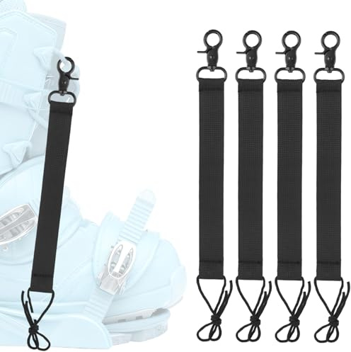 Fukaisu 4 Uds Correas Cortas para Snowboard con Llavero, Correa Esquí Poliéster 25cm Arnés de Seguridad Correas Fijaciones de Snowboard para Hombre y Mujer