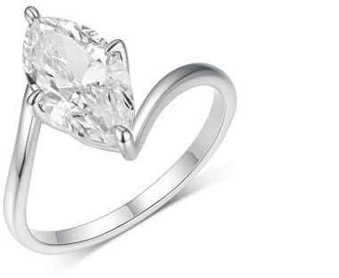 Stfery Bague Or Blanc Femme 18 carats, Anneau de Mariage Incrusté de Moissanite Marquise 3ct, Bague Solitaire en Or 750 Taille 63