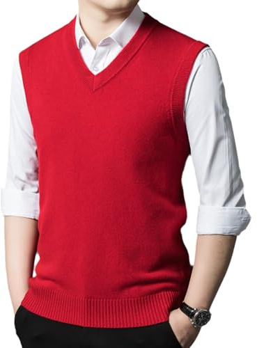 100% Cashmere Sweater Vest for Men,Soft V-Neck Pullover Vest,Classic Knit Sleeveless Sweater for Business,Work,Casual