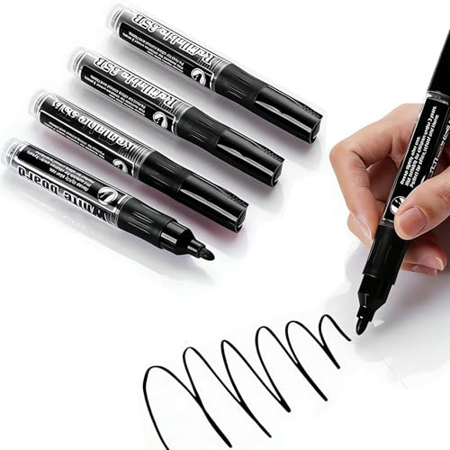 TUMYBCC 4 Stück Whiteboard Marker Stifte, Abwischbar Langlebig (Schwarz)