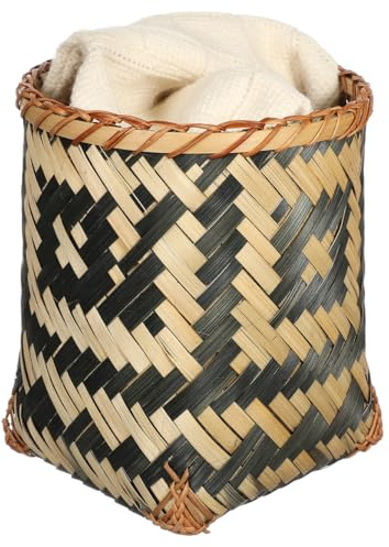 Zerodeko Bamboo Weaving Basket Woven Trash can Waste Paper Basket and Sundries Organizer for Home Office Bedroom Flower Arrangement Open Top Decorative Storage Bin