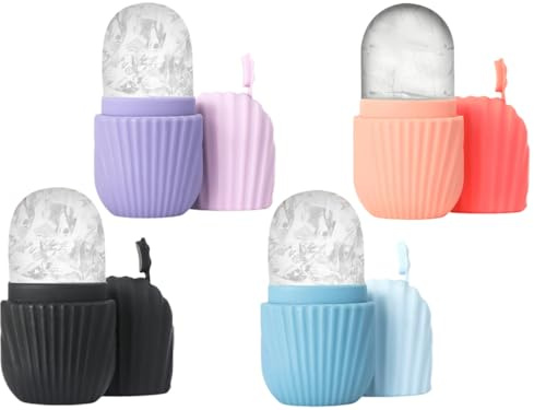 Abiyou Rullo di Ghiaccio Facciale, 4 Pezzi Ice Roller Viso, Riutilizzabile Ice Face Roller, Stampo Ghiaccio Viso Riutilizzabile in Silicone, Riutilizzabile Rullo di Ghiaccio Facciale, per Cura Pelle