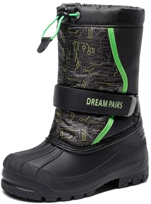 DREAM PAIRS KIDS Botas de Nieve Invierno Ninos con Forro Calido Zapatos de Senderismo con Cordones Impermeables Acolchados Pesados NEGRO/NEÓN/VERDE KAMICK Talla 33.5EU/2US
