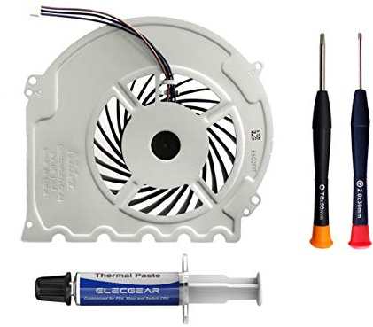 ElecGear Replacement CPU Lüfter für PS4 Slim CUH-2xxx – Intern Reparatur Ersatzkühler Ventilator Kühler Cooling Fan, Thermo Paste, TR8 Torx Security, PH00 Driver Set für Playstation 4 Slim
