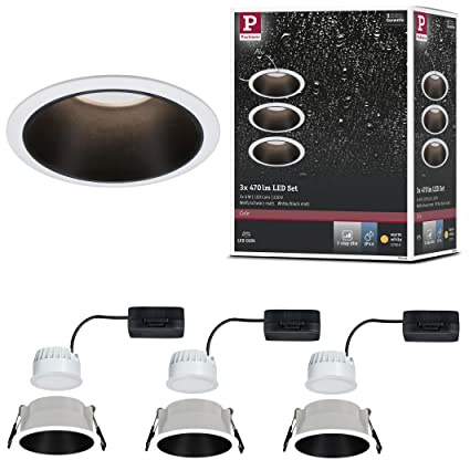 Paulmann 93402 LED Einbauleuchte Cole rund incl 3x6,5W dimmbar Einbaustrahler Weiß, Schwarz matt Einbaulampe Kunststoff, Alu Zink Deckenspot 2700K