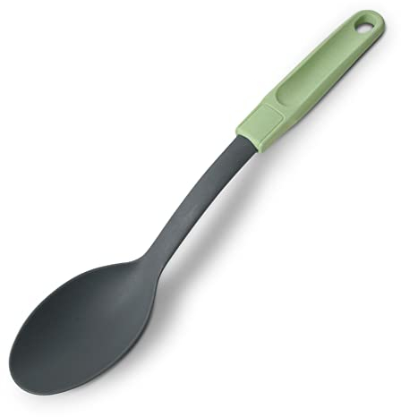 Fackelmann Ecolution Servierlöffel – Kochlöffel aus Holzfasern und Bio-Kunststoff – 33 cm x 6 cm großer Pfannenlöffel in Mintgrün/Steingrau