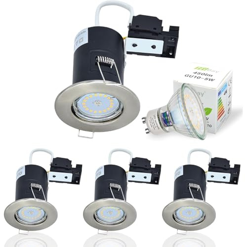 HiBay 4X 5W Dimmable Fire Rated GU10 LED Downlights Recessed Ceiling Lights Spotlight Brushed Chrome Warm White 240V