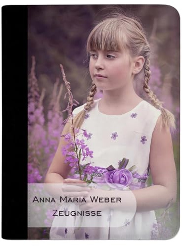 CreaDesign Zeugnismappe A4 mit Namen personalisiert für Kinder – mit Foto – Dokumentenmappe Schule ohne Klarsichthüllen
