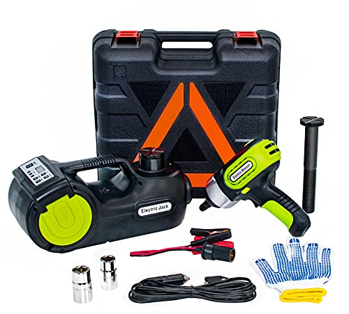 E-HEELP Cric hydraulique 5 tonnes 12 V pour Voiture (portée de Levage : 15.5-53 cm avec clé à Chocs et gonfleur pour Voiture, berline, monospace avec écran LCD et Affichage de la Pression des pneus