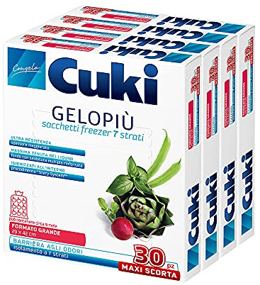 Cuki Gelopiù Sacchetti Freezer 7 Strati Maxi Scorta Grandi - 29 X 42 Cm - 6 L - 4 Confezioni Da 30 Pezzi - 780 g