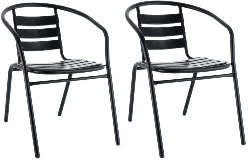 Baroni Home Set Sedie da Giardino, Sedie da Esterno per Giardino, Terrazza, Balcone, Veranda, Piscina, in Metallo, Sedie Impilabili, Colore Nero, 2 Pezzi 56x55x75 cm