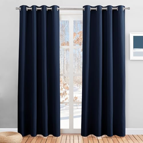 PONY DANCE Navy Blackout Curtains for Bedroom - 84 Drop Eyelet Top Thermal Insulated Home Decor Window Treatment Door Curtain Drapes for Living Room, 52 x 84 Inch, 2 Panels, Navy Blue