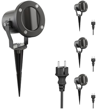 ledscom.de 4x LED Gartenstrahler MIBU schwarz mit Erdspieß für außen, Edelstahl, ohne Leuchtmittel