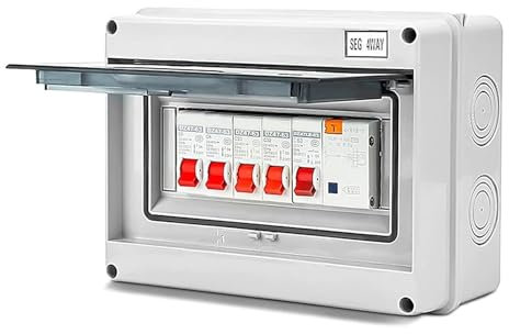 Uadme Consumer Unit 4 Way Fuse Box, Leakage Circuit Breaker Box 63A 30mA RCD with 4 MCBs (2x6A, 20A, 32A), Durable Safety Fuse Board for Garage, Caravan, and Home Electrical Protection