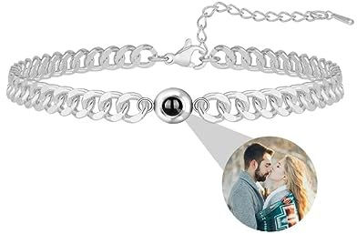 Liskanap Foto Armband Personalisierte Rund Projektion Armband mit Eigenen Bild im Stein Benutzerdefinierte Lupe Foto Armb?nder Versteckte Fotoarmband für Damen Herren Paar Silber Rose Gold Schwarz