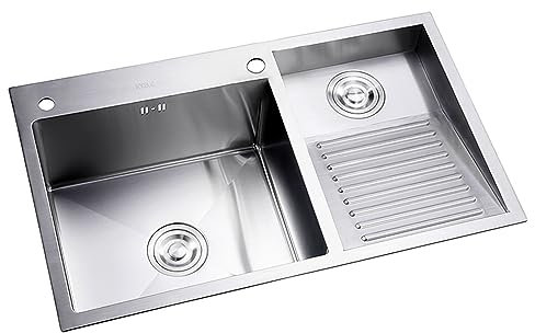 Robustes Wäschewaschbecken, Mit Waschbrett Und Abflusssets, SUS304-Wäschewanne, Edelstahl-Waschbecken, Einbau- Oder Unterbau-Waschbecken, Für Waschraum, Keller, Garage (Color : Right, S : 70cm)