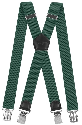 Cokaca Bretelle da Uomo, Bretelle a Forma di X con 4 Forte Clip, Comfort Regolabile, Eleganti per Uomini e Donne di Taglie Grandi, Taglia unica (Verde Scuro)