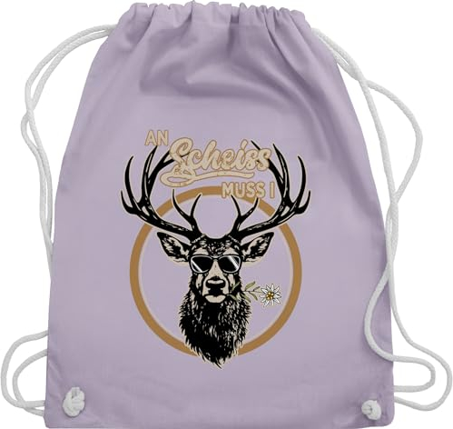 Turnbeutel Rucksack - Kompatibel mit Oktoberfest Tasche - An Scheiß muss i Hirsch Hirschgeweih - Unisize - Pastell Lila - trachtenrucksack bayrische trachtentaschen bayrisch oktoberfest-tasche